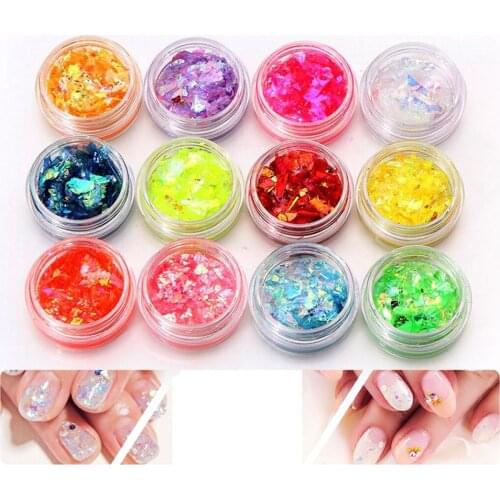 12 Colors UV Gel Nail Art Glitter Dust Powder Shimmers Acrylic Tip DIY Decor