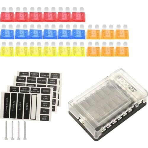 12-Way Fuse Box Blade Fuse Block Holder Screw Terminal 5A 10A 15A 20A Fuses LED Indicator Waterpoof Cover for Automotive Vehicle