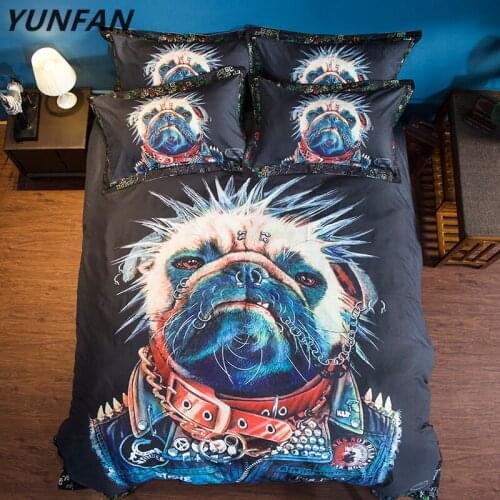 2018 3d Furry Arctic Doggies Husky Bedding Set black Kids Cartoon Bed Set King Size Duvet Cover Animal Dog Pug Print Bedclothes
