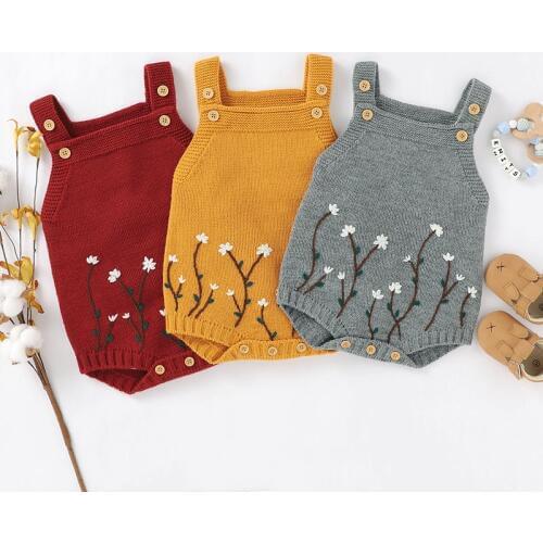 Infant Baby Embroider Romper Newborn Baby Boy Girl Braces Clothes Rompers 2020 Autumn Winter Baby Boys Girls Knitted Rompers