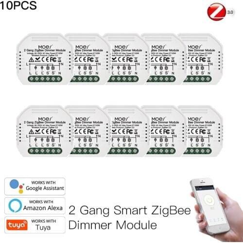 Mini DIY Tuya Zigbee Smart 2 / Gang Light Dimmer Module Hub Requires Smart Life Alexa Google Home Voice Control