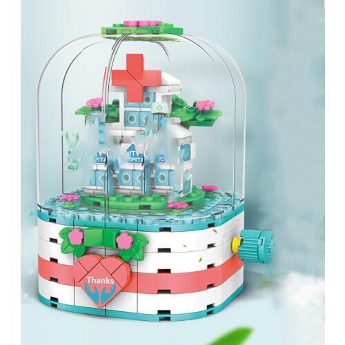 2020 Japanese town street scene series tribute to doctors and nurses rotating box DIY model Building Blocks Toys Gifts