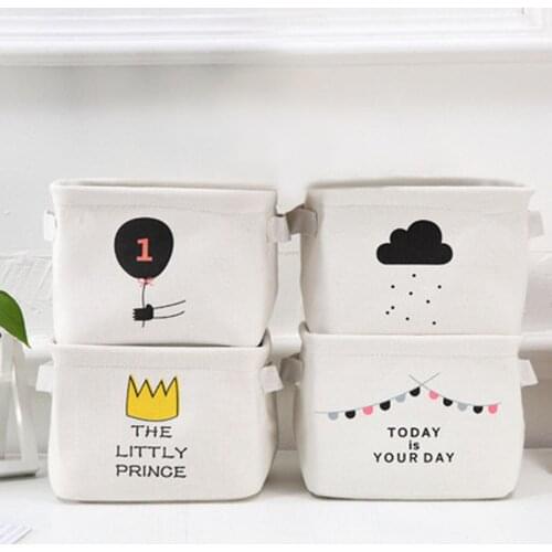 Desktop Cotton Linen Storage Basket Sundries Organizer Cartoon Cosmetic Toy Storage Bag Storage Box Cloth Small Organize Box