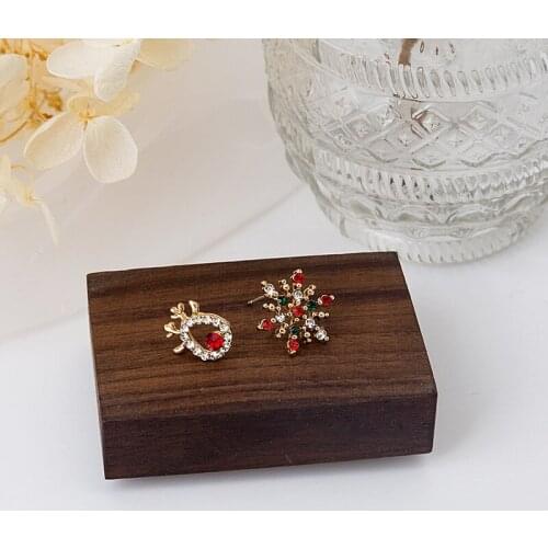New Earrings Asymmetrical Fashion Elk Snowflake Stud Earrings Christmas Ornaments Xmas Jewelry Womens Gifts
