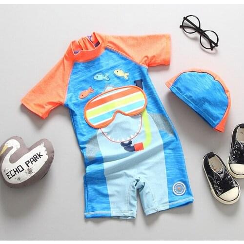 2~7Y Baby Boys Surfing suit New 2019 High quality Boys Swimsuit with Hat Toddler Baby Boys Bathing suit Beach wear-SW391