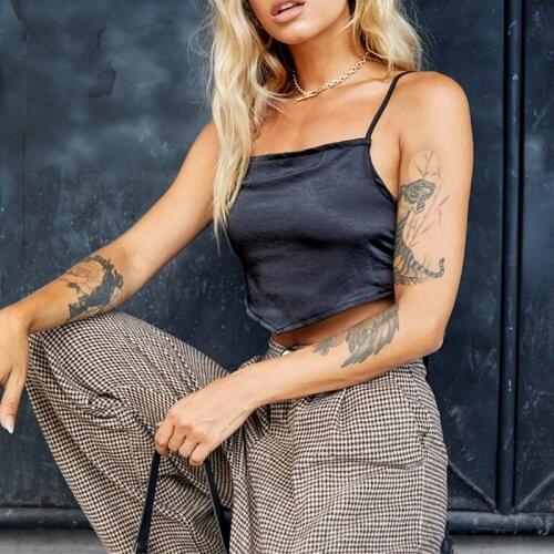 Sexy Back Lace-Up Knot Bow Camisole Solid Color Satin Sling Top Sleeveless Irregular Hem Slim Cropped Camisole for Clubwear