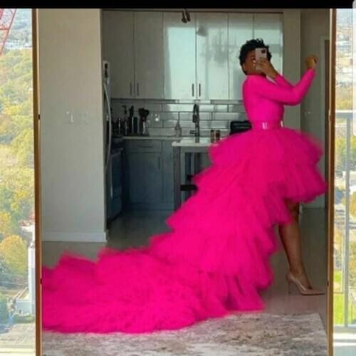 Puffy Skirts Women Hot Pink Tulle Skirts Fashion Puffy Lush Custom Made Long Maxi Skirt Tiered