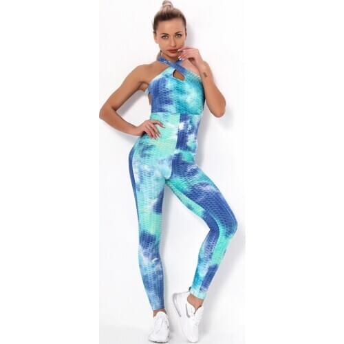 Sexy One Piece Yoga Set Fitness Jumpsuit Sportswear For Women Tie-dye Jacquard Backless Gym Wear Tracksuit Running Workout Suit