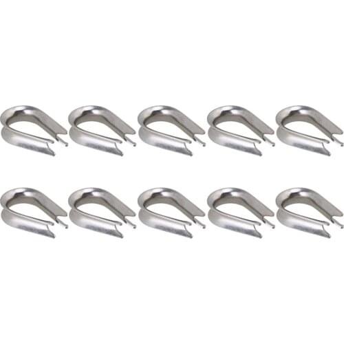 Silver Tone M8 304 Stainless Steel Galvanized Wire Cable Rope Thimble Winch Wire Loop Pack of 10
