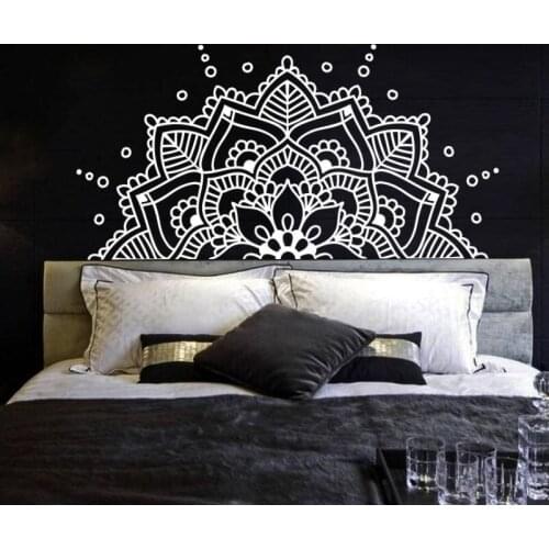 Bedroom Headboard Boho Bohemian Decor Half Mandala Wall Decal Yoga Studio Namaste Ornament Mandala Vinyl Wall Sticker AY1435