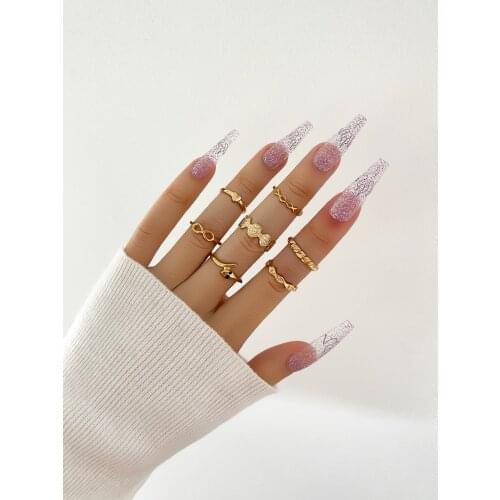 Stillgirl 7Pcs Vintage Snake Gold Rings for Women Aesthetic Heart Geometric Wedding Set Female Y2k Boho Fashion Jewelry Anillos