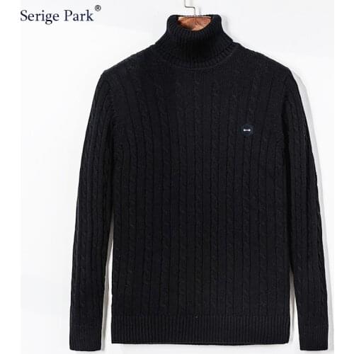 Serige Park turtleneck mans sweater cotton pattern knitting pullover male clothing for spring and winter classical mens wear