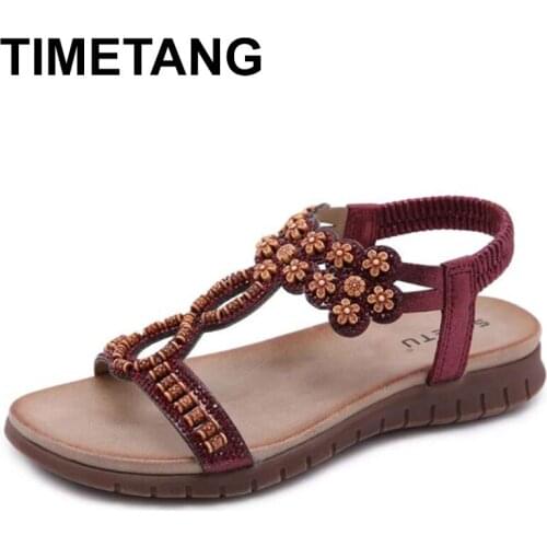 TIMETANG 2021Summer New Womens Sandals Non-slip Fashion Rhinestone Beads Ladies Sandals Bohemia Female Casual Beach Shoes