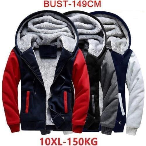 Mens Large Size Hoodie Large Size 7XL 8XL 9XL 10XL Long Sleeve Zipper Autumn Winter Blue Red Panel Black Grey Jacket Sweatshirt