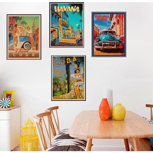 Travel to Cuba Havana Painting Vintage Wall Kraft Posters Wall Stickers Home Decoration Pictures Gift buy 3 get 4 posters