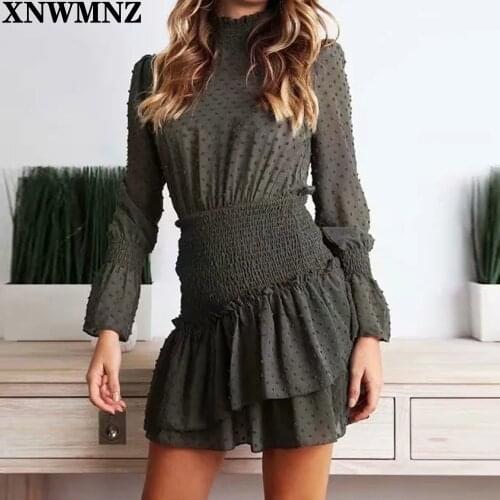 XNWMNZ Za women 2021Vintage polka dot Dress long sleeves Asymmetric sexy casual dresses Womens summer sundresses Beach Vestidos