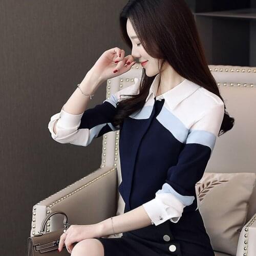 Women 2021 Spring Fashion Single Breasted Thin Shirts Female Long Sleeves Chiffon Shirs Ladies Slim Patchwork Blouses U238