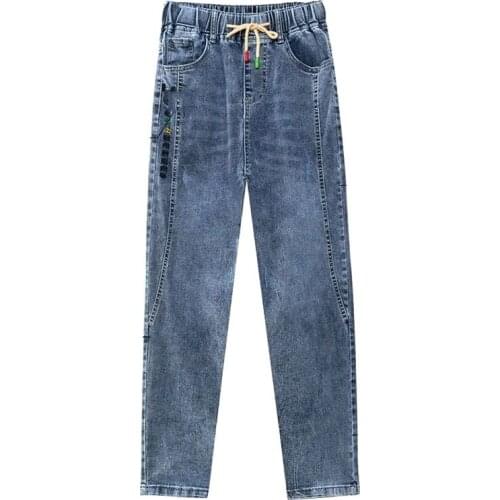 2021 High Waist Jeans Women Plus Size Street Style Elastic Waist Denim Pants Cotton Loose Coated Vintage Washed Boyfriend Jeans