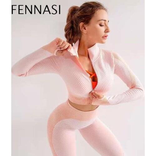 FENNASI Fitness Suits Yoga Women Outfits 3 Pieces Sets Long Sleeve Shirt +Sports Bra +Seamless Leggings Workout Clothes Gym Wear