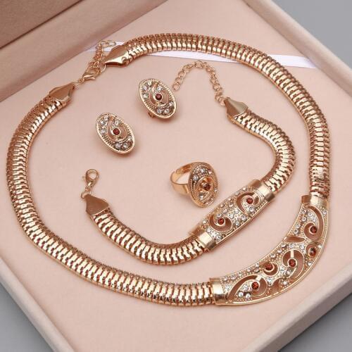 ZOSHI Vintage Gold Jewelry Sets Necklace Earrings Bracelet Ring For Women Crystal African Wedding Bridal Party Accessories Gift