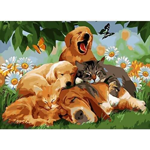 Oil Painting By Number Dog Animal Drawing Canvas Acrylic Handpainted Wall Art Pictures By Number Gift Home Decor