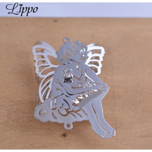 10pcs 3D Butterfly Girl Pendant Base Accessories Copper Brass Fairies With Wings Jewelry Connector Kawaii Jewelry Findings