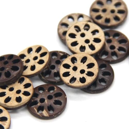 12mm Flower Carved Natural Coconut Wood Natural Buttons For Clothing Small Sewing Crafts Shirt Children Scrapbooking Wholesale