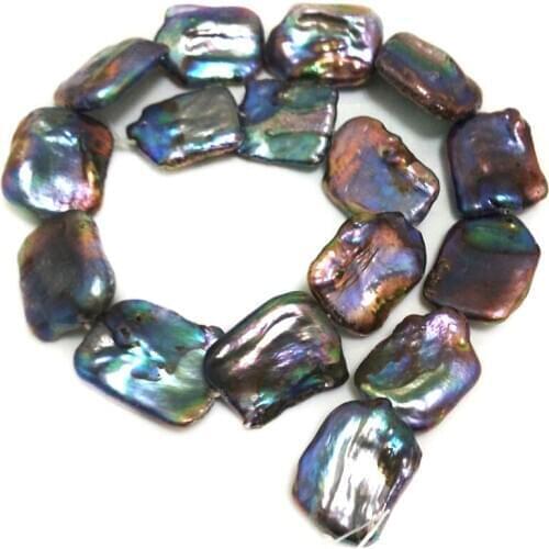 16 inches 20x25mm Black Natural Flat Square Large Baroque Pearl Loose Strand