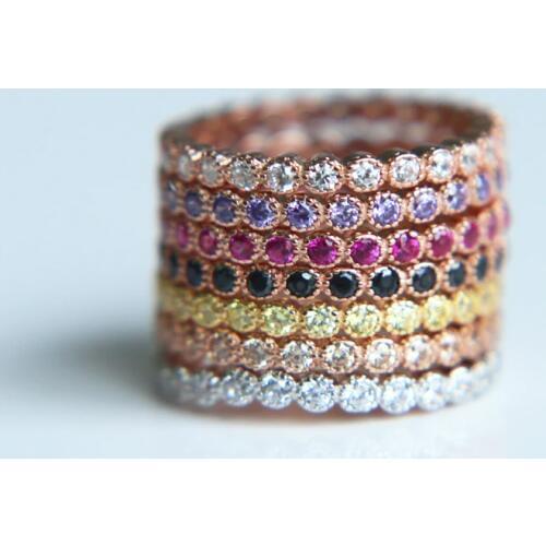 2017 various colors 925 sterling silver round cz gold red black white purple wedding eternity band rings
