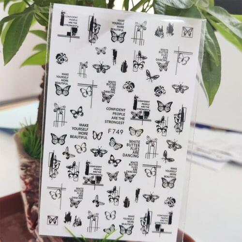 3D Nail Sticker Butterfly Geometry Line Letter Stickers for Nails Self-Adhesive Design Stickers for Manicure Nail Art Decoration
