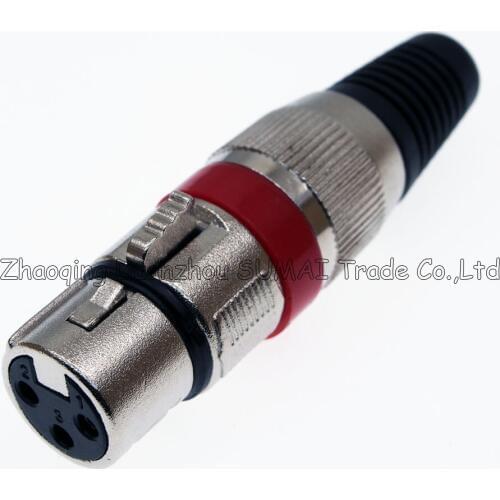 3Pin CANNON KTV Audio MIC Connector XLR 3 Pin female J3P XLR Microphone plug,Silver with Red ring color