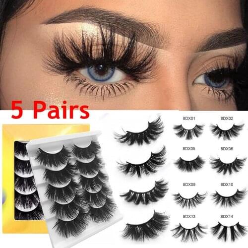 5Pairs False Eyelashes Mink Hair New Extra Long Lashes Long Thick Wispy Makeup Tool 8D Magnetic Fluffy Eyelash Extension Beauty