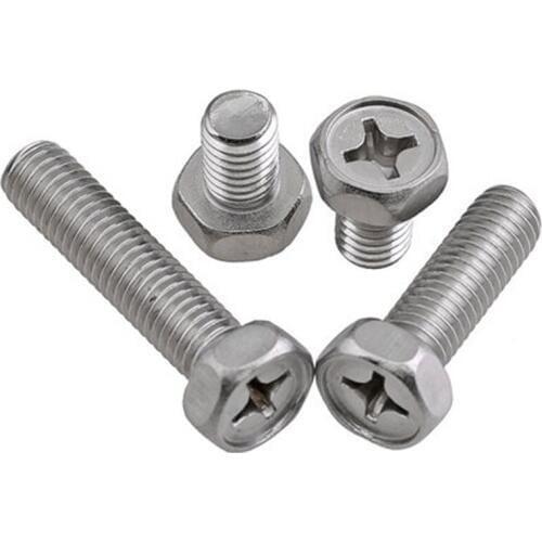 5pcs M6 304 Stainless steel Phillips screw pocket hex head bolt Hexagon screws 8mm-60mm Length