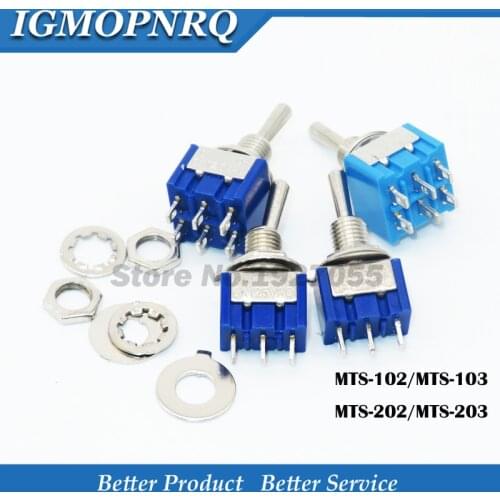 5PCS Toggle Switches MTS-102 MTS-103 MTS-202 MTS-203 6A 125V Mini 3/6PIN -OFF/-OFF- Switching Lights Motors
