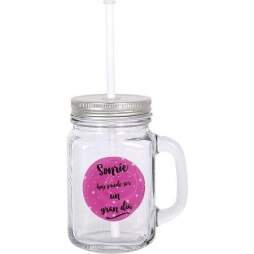 Jar with Lid and Straw Smile 450 ml
