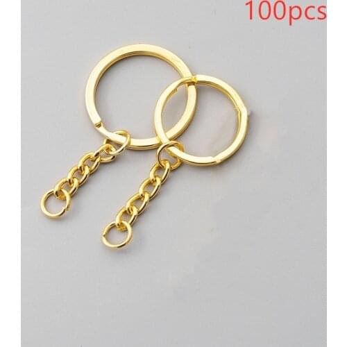 100Pcs Golden Color Metal Key Chain Key Ring Bronze Rhodium Plated Long Round Split Rings For DIY Jewelry Making Wholesale