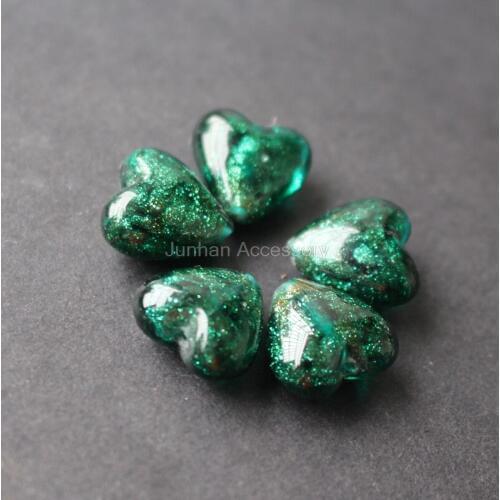 10Pcs/lot Handmade LampworkGlass beads Heart Shape 16mm Beads Teal Green for jewelry making