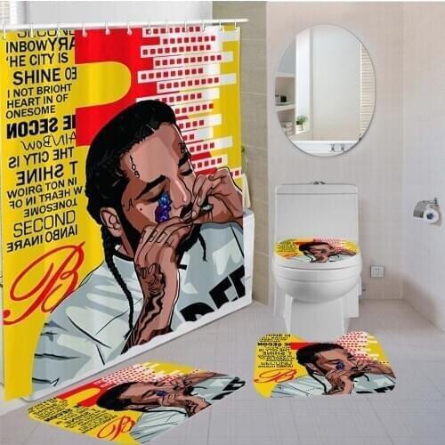 Rock And Roll 3D Print Shower Curtains Sets Fashion Party Trend Pedestal Rug Home Room Colorful Toilet Mat Decor Set 3/4 Pieces