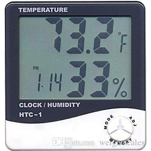 Digital LCD Temperature Hygrometer Clock Humidity Meter Thermometer with Clock Calendar Alarm HTC-1