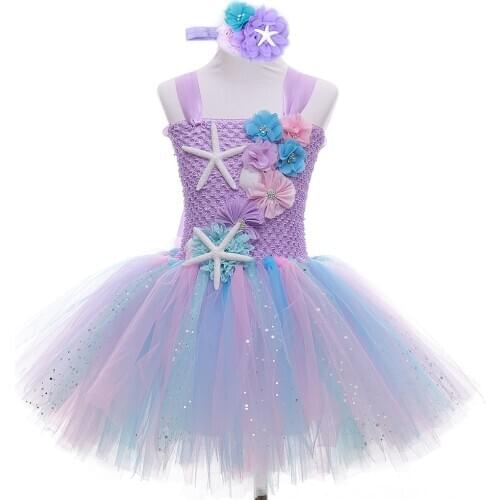 Mermaid Cosplay Children Princess Dress Sea Star Flower Children Holiday Performance Dress Toddler Baby Girl Mermaid Clothes