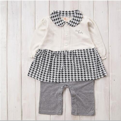 2017 Baby Girl Clothes Turn-down Collar Jumpsuit 0-24Month Baby Romper Striated Baby Girl White Black Spring Clothes