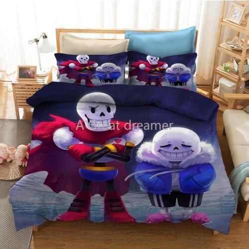 3D Print Bedding Set Undertale Duvet Covers Pillowcase Cartoon Comforter Bedding Set Blue Bedclothes Design Bed Linen(NO sheet)