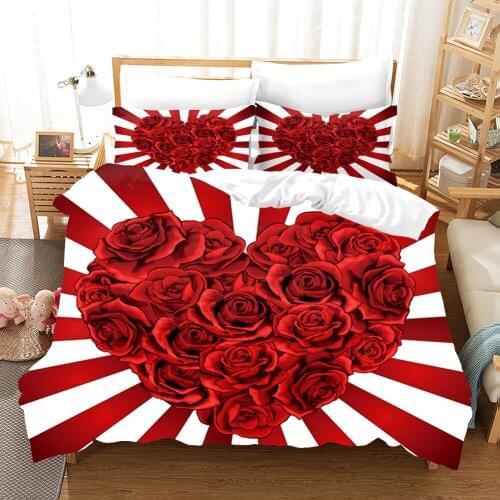 Love Rose Flowers Duvet Cover Sets Bedding Set Comforter Bed Linen Dropshipping Twin Queen King Single Size Valentines Day Gift