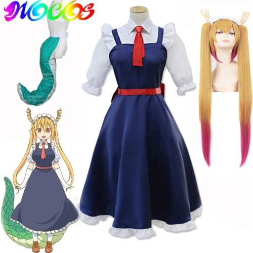 Anime Miss Kobayashis Dragon Maid Toru Cosplay Costume Tohru Wigs Dragon Tail Women Dress for Halloween Party