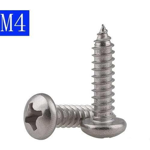 M4 4mm 304 Stainless Steel Phillips Cross Recessed PAN Head Self Tapping Screws DIN 7981