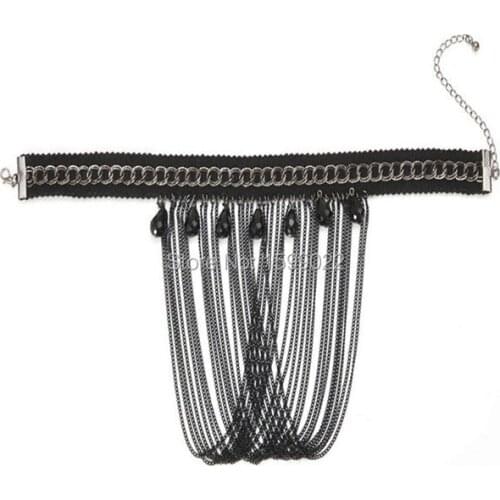 Chunky Handmade Women Jewellery Royal Collar Black Tassel Necklace Beads Water Drop Wave Chain Ornament Women Chocker Gypsy