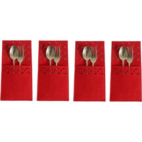 4pcs Easter Tableware Bags Red Creative Cutlery Christmas Decoration Tableware Silverware Knives Holder Bags For Forks Talher