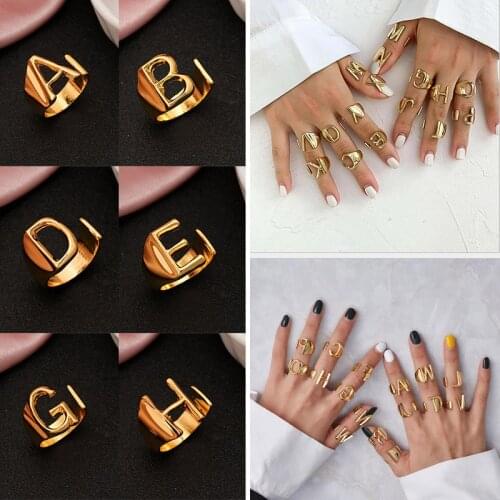 Fashion Luxury Punk Letter Gold Rings for Women Cubic Stainless Steel Rings Party Banquet Vintage Rings Women Men Jewerly 2021