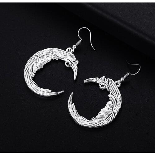 Trendy Vintage Moon Shape Dangle Earrings for Women Girl Retro Drop Earrings Cute Small Object Earring Jewelry Bijoux