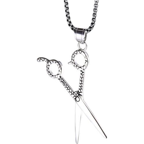 RIR Men Women Barber Hair Dresser Scissors Shears Stainless Steel Punk Pendant Necklaces Unisex Hip hop Fashion Jewelry gift